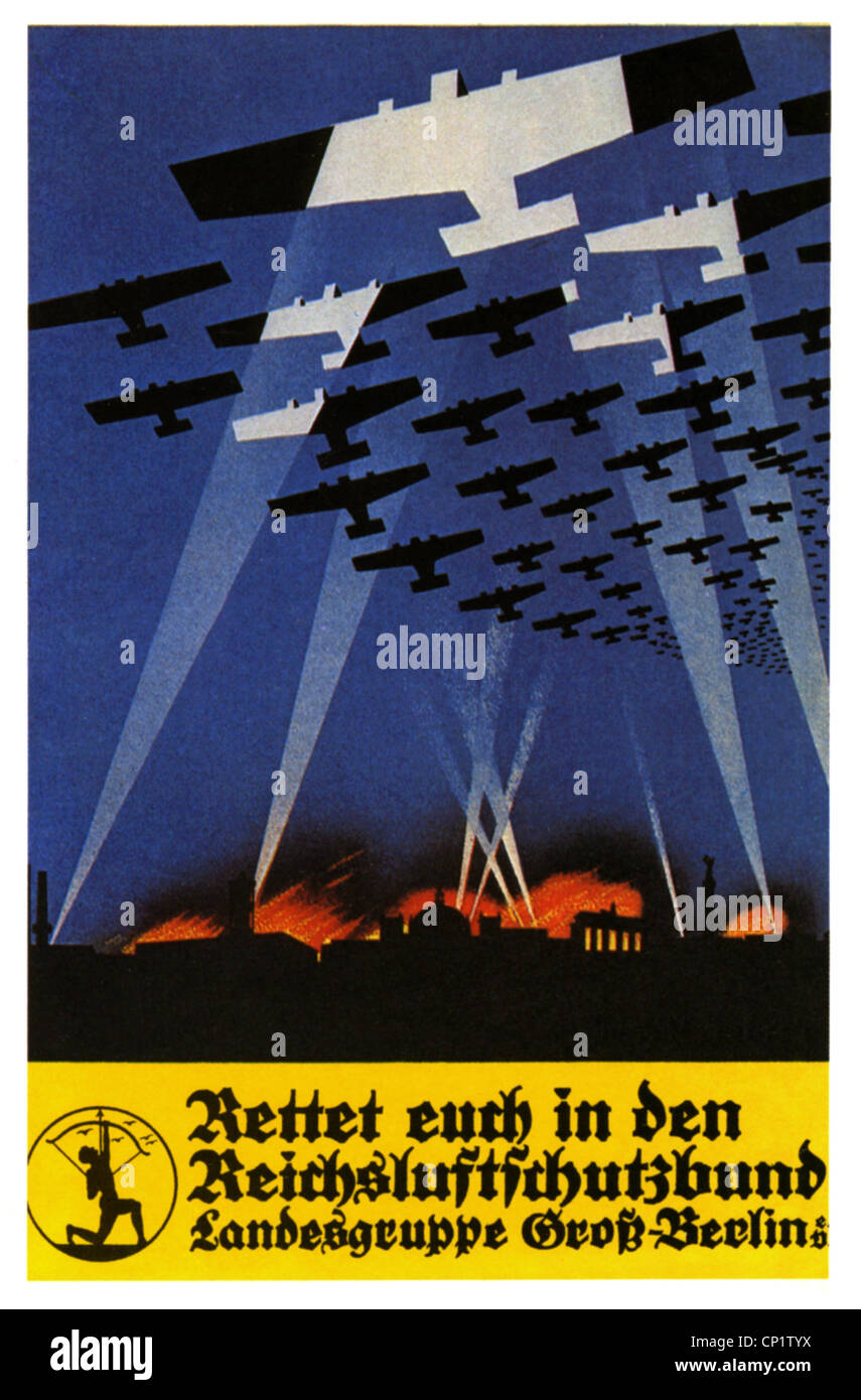 National-socialisme / nazisme, organisations, Reichsluftschutzbund (corps de protection de l'air de l'État), affiche 'Rettet euch in den Reichsluftschutzbund' (à vous de rejoindre le Reichsluftschutzbund), 1936, Additional-Rights-Clearences-not available Banque D'Images