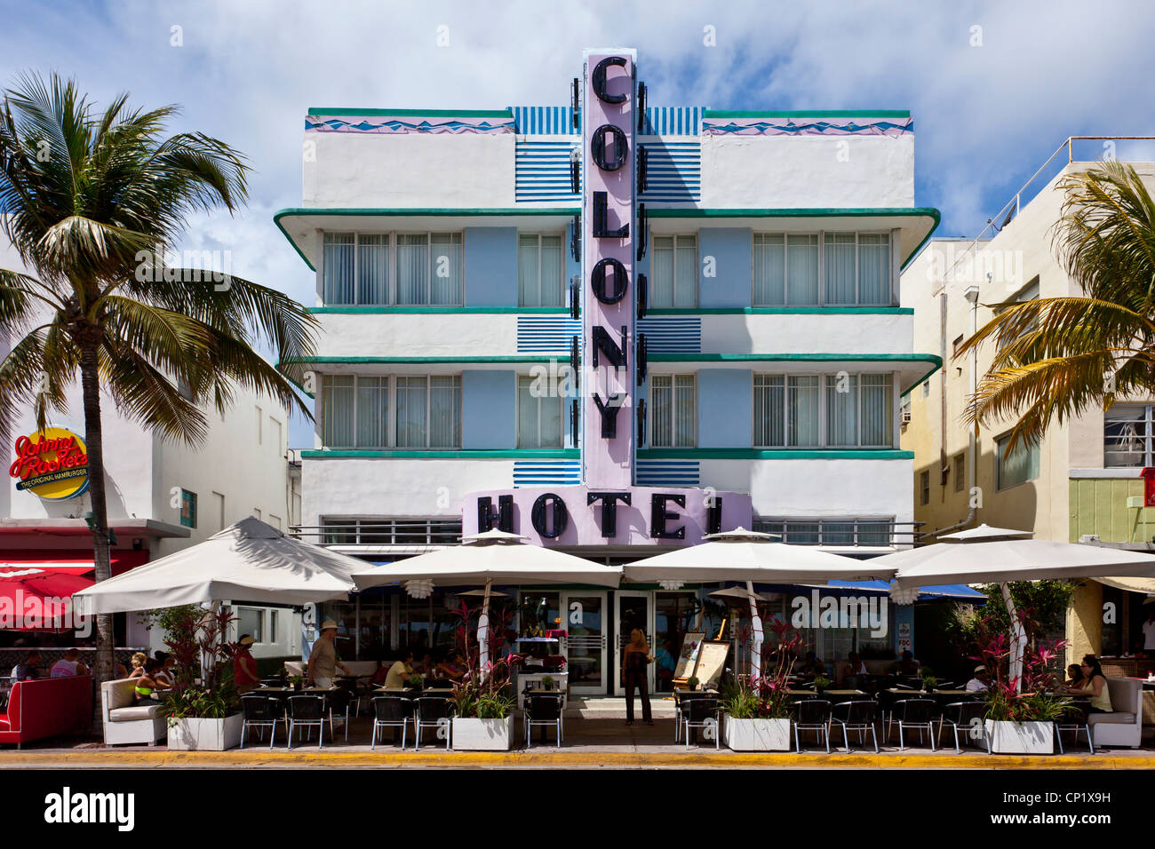 L'architecture Art Déco le long d'Ocean Drive à Miami Beach, Floride, USA. Banque D'Images