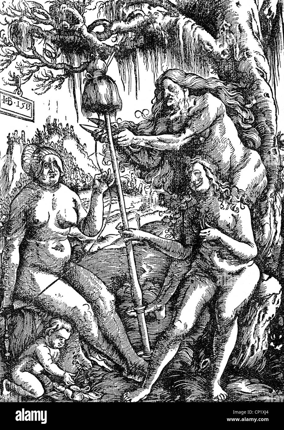 Sorcières, sabbat des sorcières, coupe de bois par Hans Baldung Grien, 1513, droits additionnels-Clearences-non disponible Banque D'Images