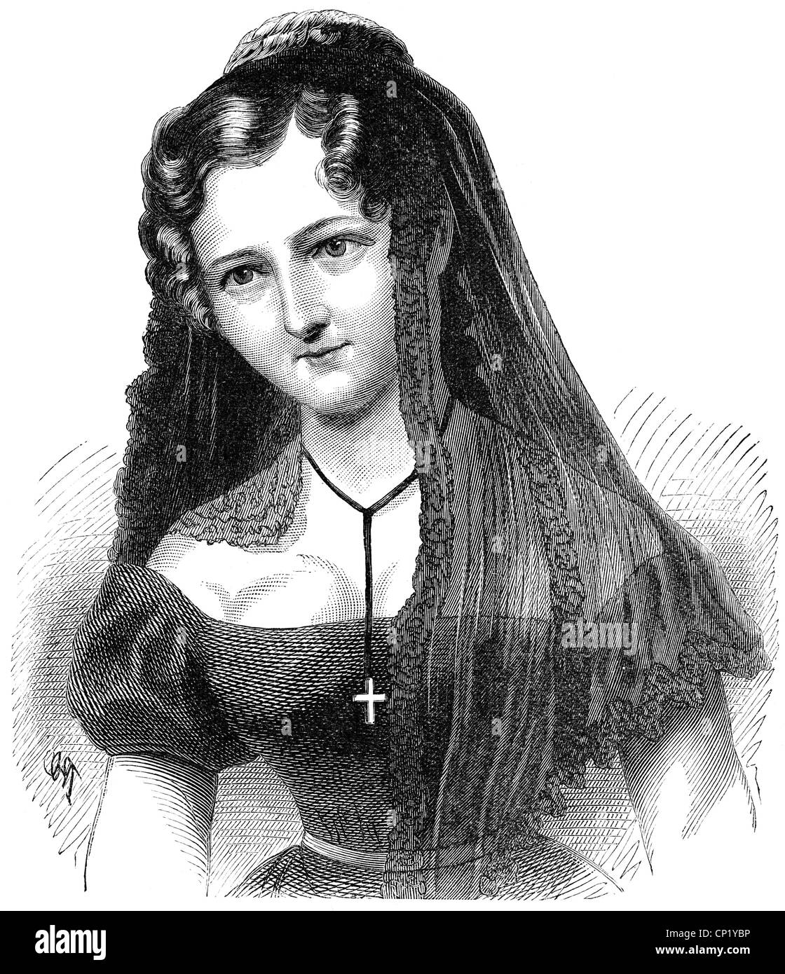 Bauer, Caroline, 29.3.1807 - 18.10.1878, actrice allemande, 27 ans, portrait, gravure en bois, XIXe siècle, Banque D'Images