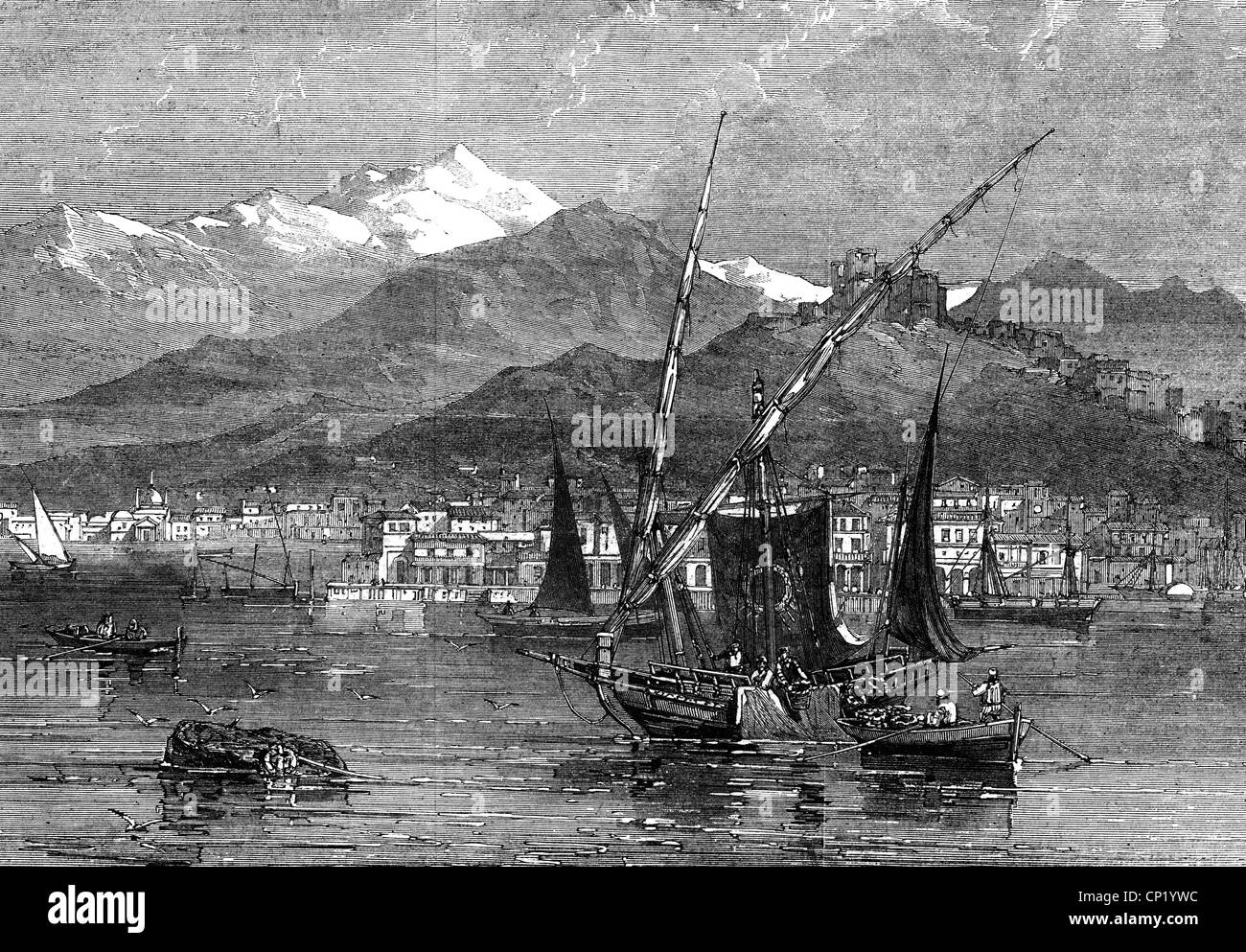 Géographie / Voyage, Grèce, Patras, port, vue avec bateau de pêche, gravure en bois, 1862, droits additionnels-Clearences-non disponible Banque D'Images