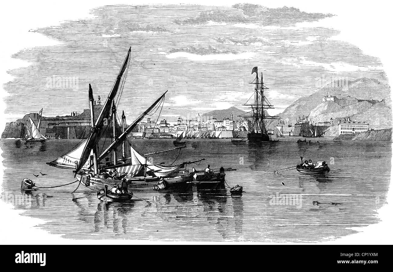 Géographie / Voyage, Grèce, ile, Corfou, ville de Corfou, vue, port, gravure en bois, 1859, droits-supplémentaires-Clearences-non disponible Banque D'Images