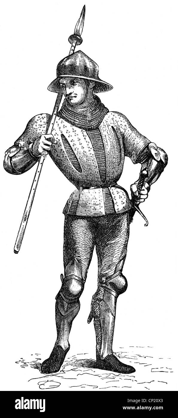 Militaire, Moyen âge, infanterie, footsoldat bourguignon, vers 1440, droits additionnels-Clearences-non disponible Banque D'Images