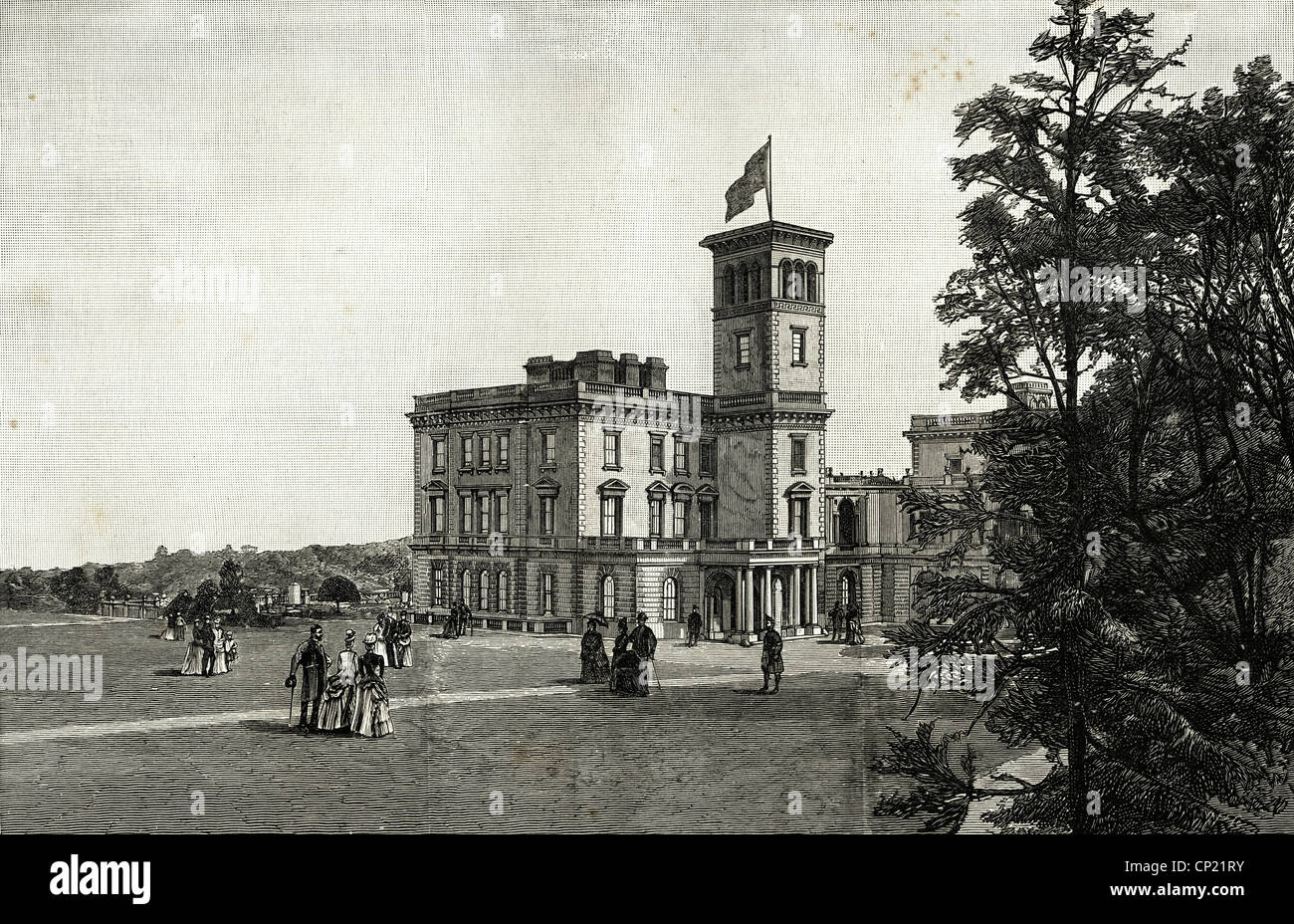 L'entrée avant d'Osborne House Isle of Wight. La gravure de l'époque victorienne en date du 13 juin 1887 Banque D'Images