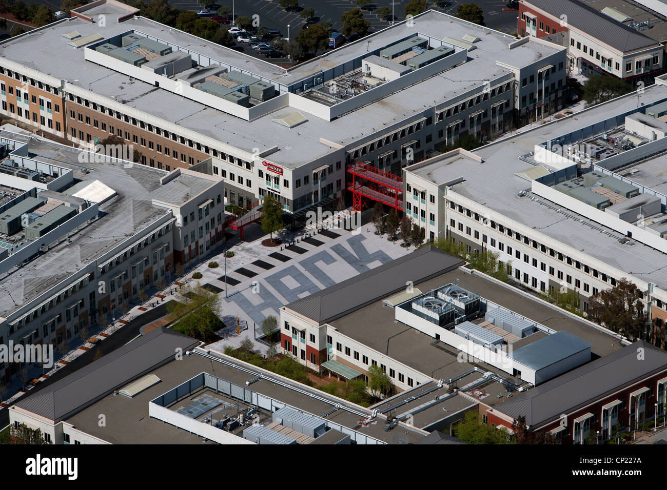 Photographie aérienne de l'Administration centrale, 1 Facebook Hacker Way, Menlo Park, comté de San Mateo, Californie Banque D'Images