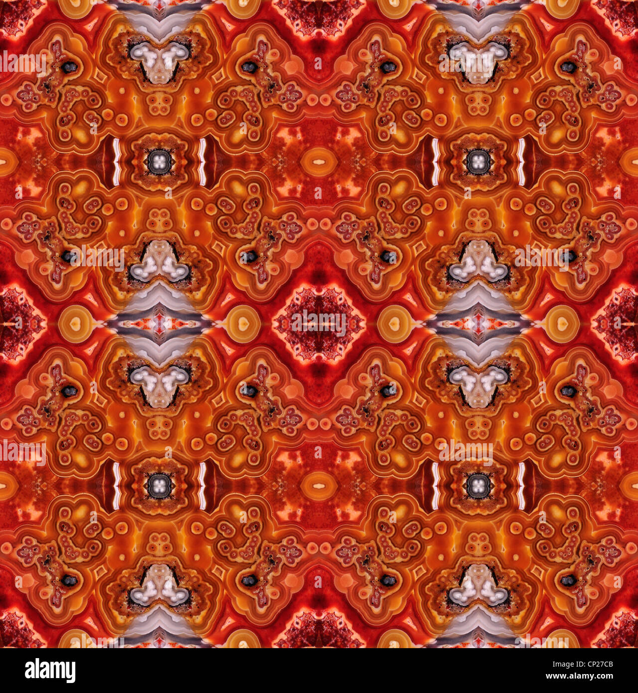 Tranche polie de Jasper (opaque, forme à grain fin de calcédoine) motif symétrique faite par la répétition de l'image Banque D'Images