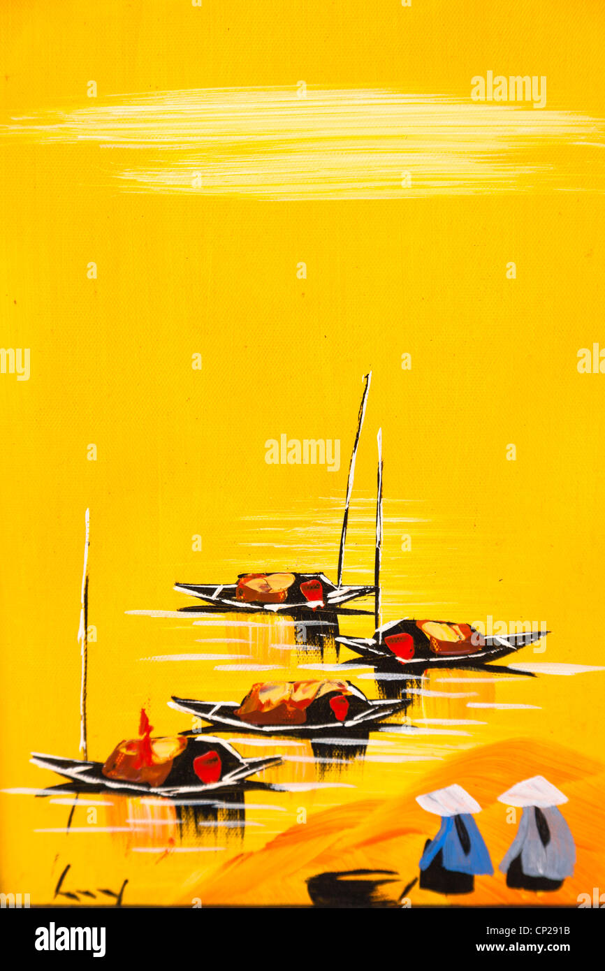 Peinture de bateaux sur un lac, Vietnam Banque D'Images