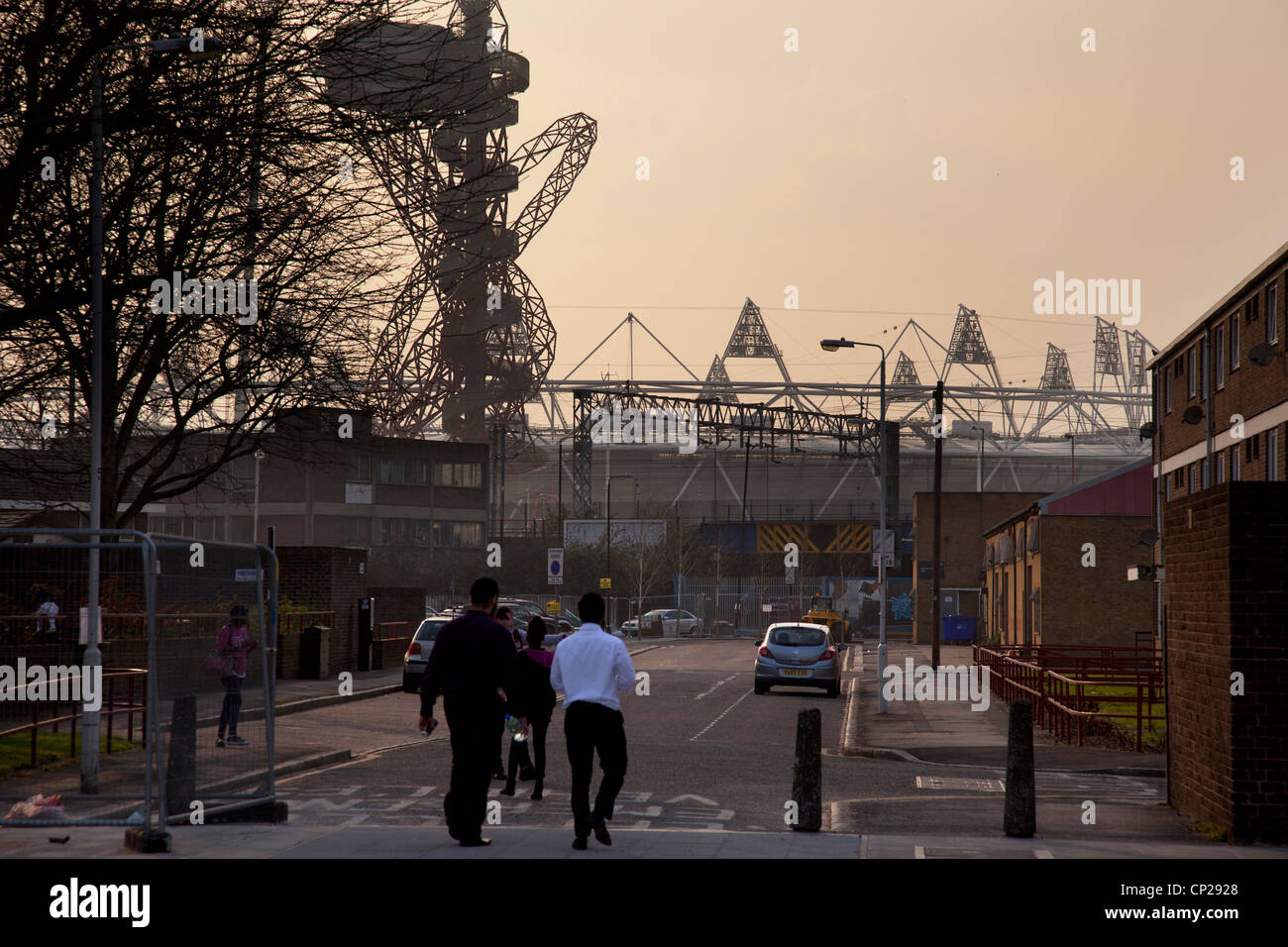 Scène autour de charpentiers domaine près de au Parc olympique de Londres en 2012 dans l'Est de Londres. Banque D'Images