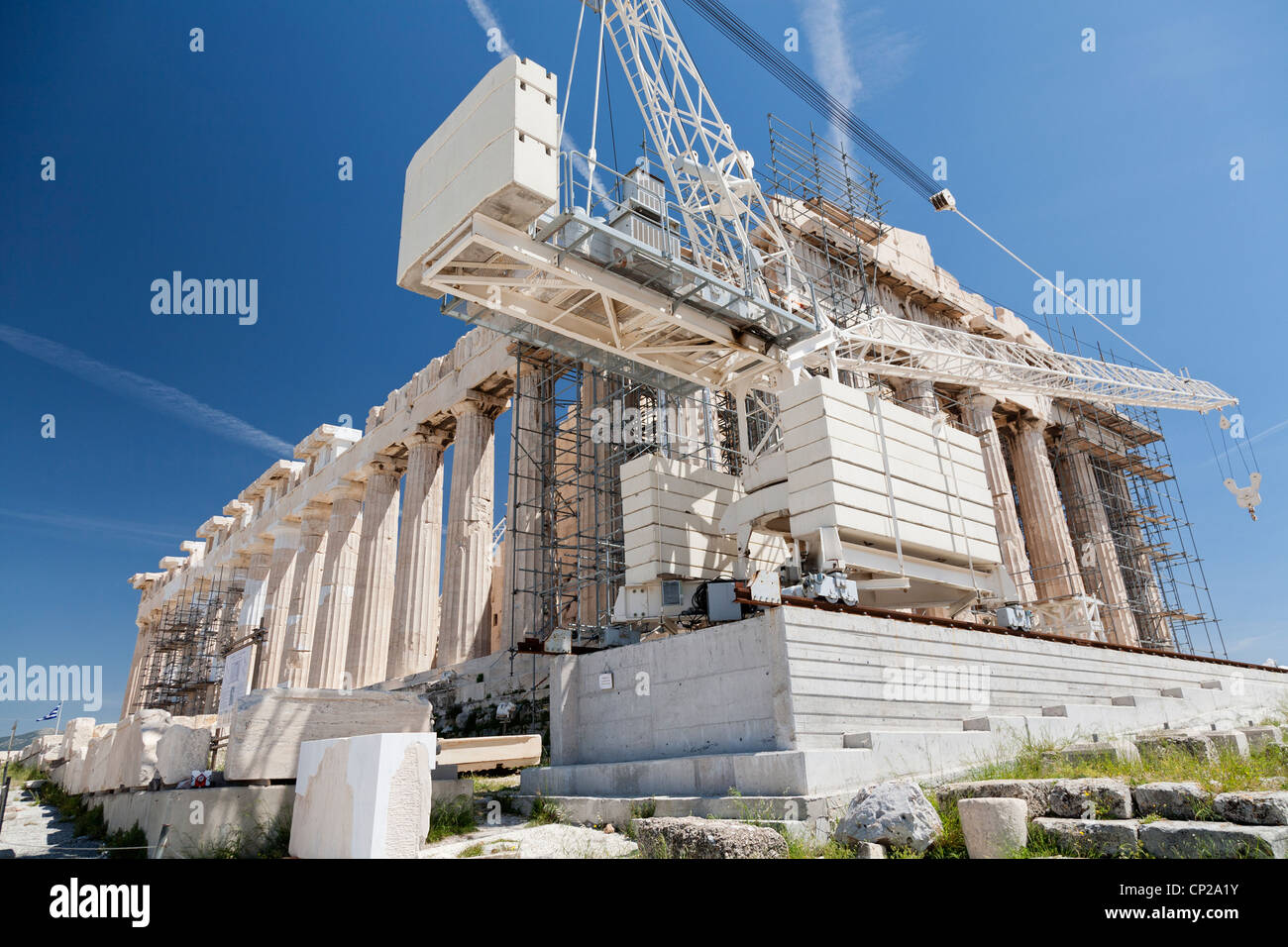 Travaux de restauration du Parthénon. Avril 2012. Acropole d'Athènes, Grèce. Banque D'Images