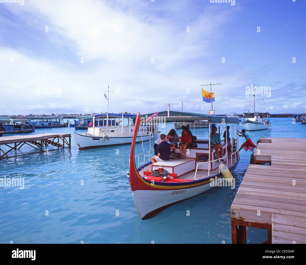 Boat Harbour à l'aéroport international de Malé, l'île de Hulhulé, l'Atoll de Malé Nord, République des Maldives Banque D'Images