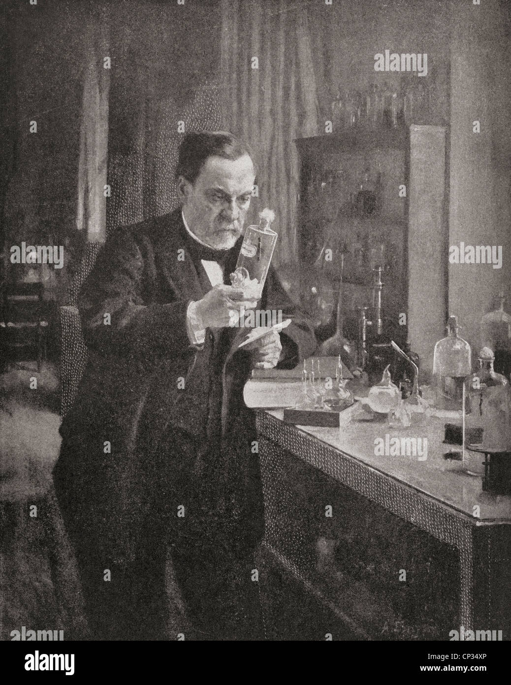 Louis Pasteur, 1822-1895, dans son laboratoire. Chimiste et microbiologiste français. Banque D'Images