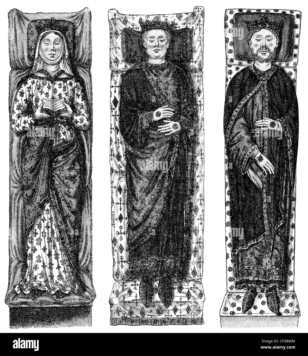 Tombe de sculptures, d'Aliénor d'Aquitaine, Henri II d'Angleterre et Richard Coeur de Lion, l'abbaye de Fontevraud, Abbaye royale de Fontevraud Banque D'Images