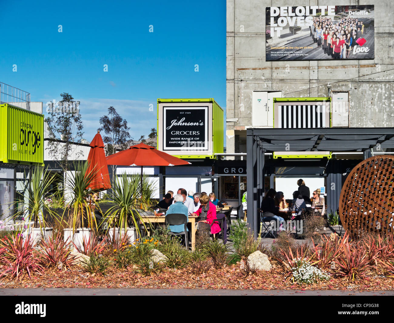 Café à Christchurch Centre commercial contenant, en Nouvelle-Zélande. Banque D'Images