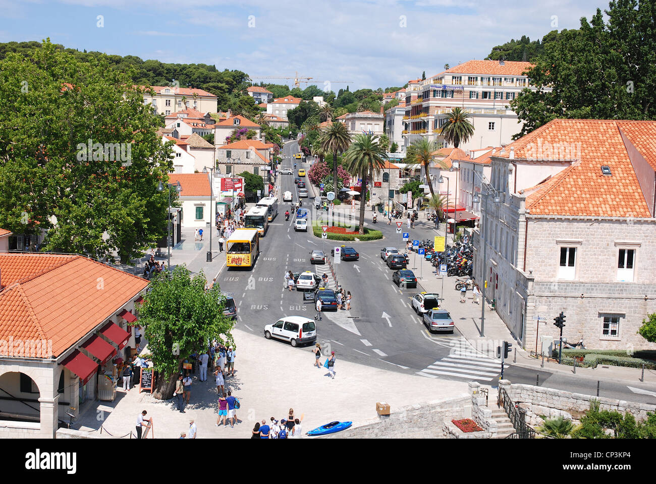 Vue sur la ville de Dubrovnik à partir de la vieille ville. Banque D'Images