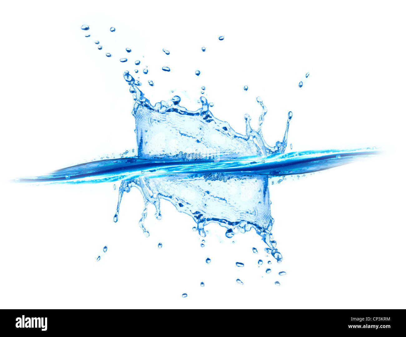 Blue Water Splash isolé sur fond blanc Banque D'Images