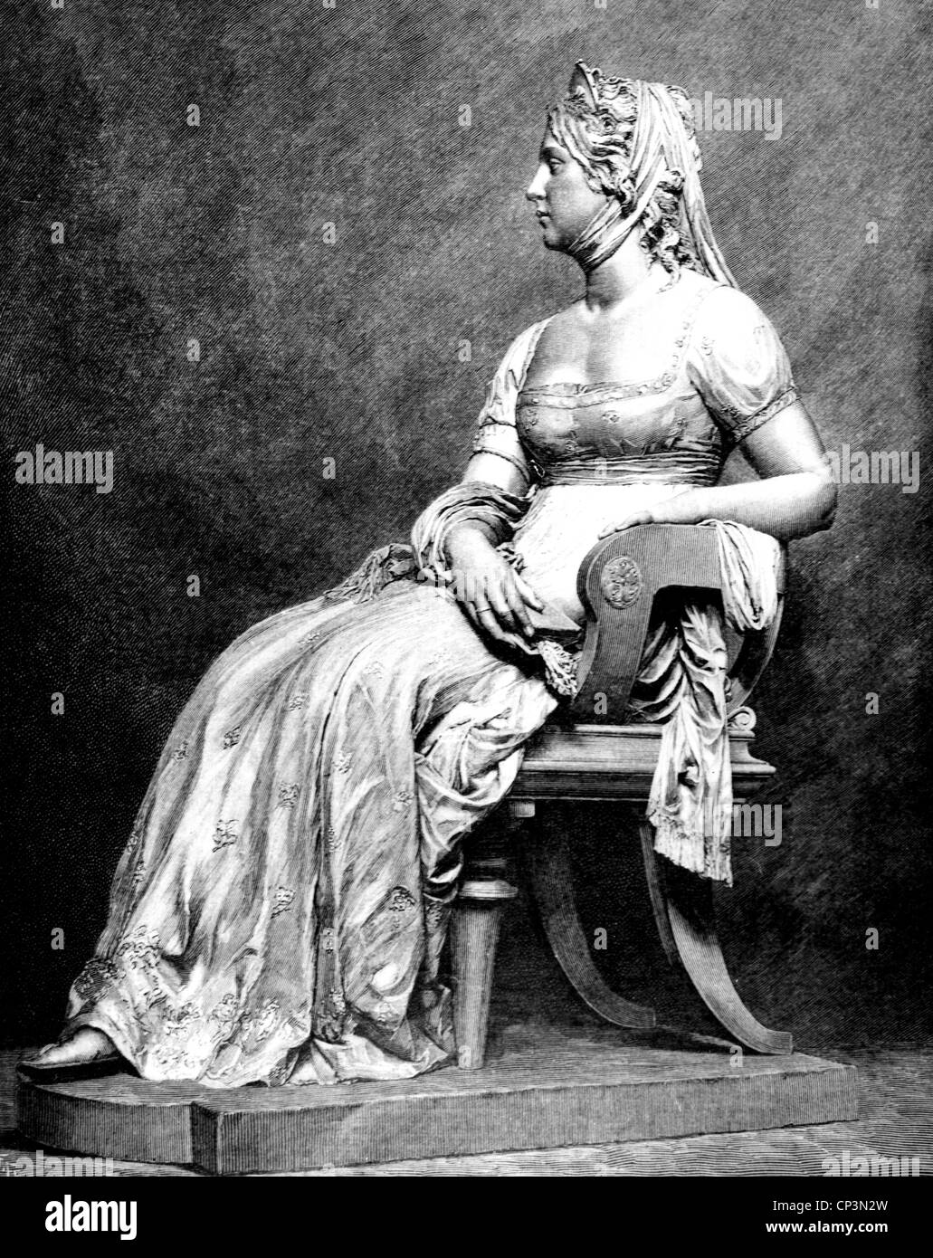 Louise, 10.3.1776 - 19.7.1810, Reine Consort de la Prusse 16.11.1797 - 19.7.1810, épouse de Frederick William III, gravure en bois d'une statue d'Emil Hundrieser sur la première page du magazine 'Ilustrirte Zeitung', 26.7.1890, Banque D'Images