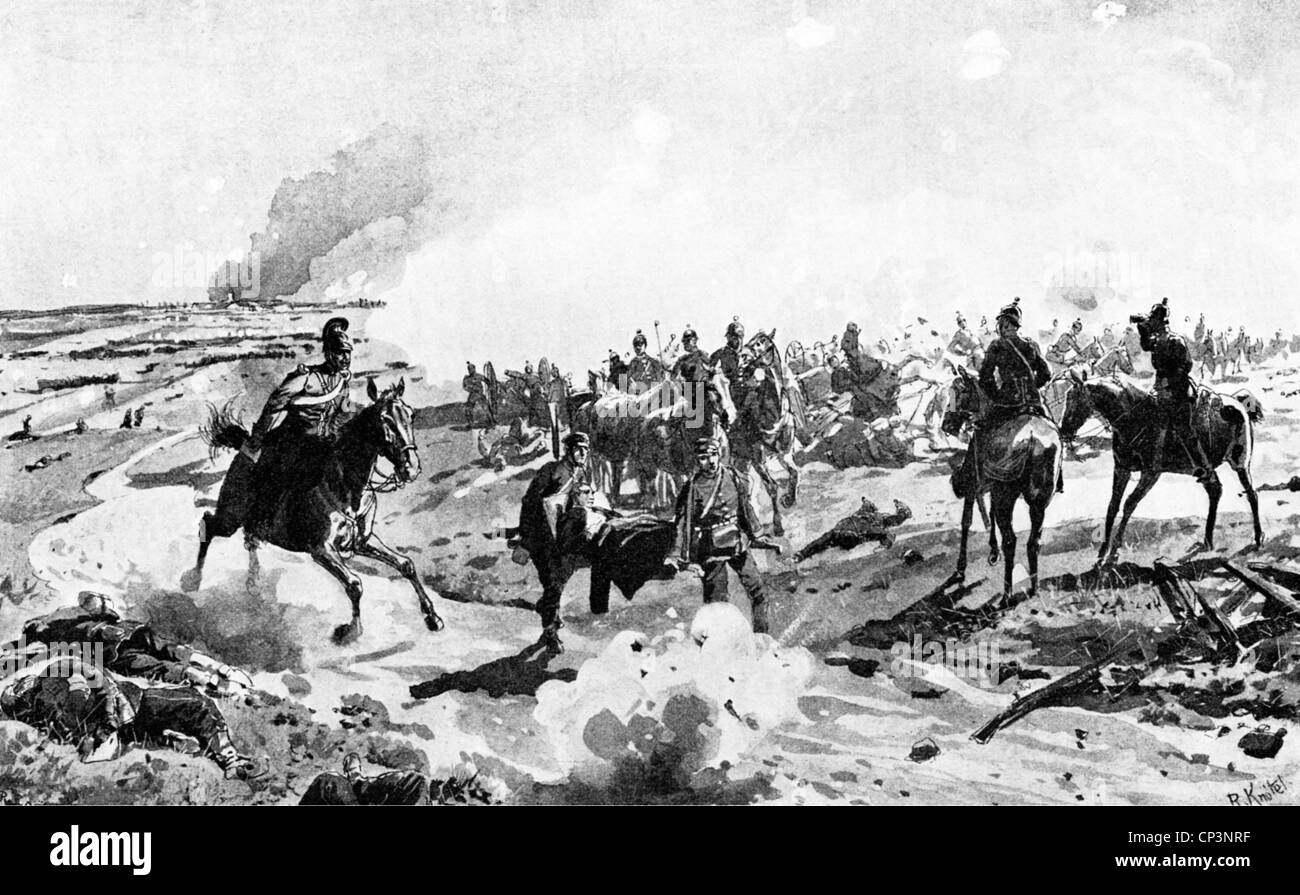 Evénements, guerre franco-prussienne 1870 - 1871, bataille de Gravelotte, 18.8.1870, lignes allemandes, gravure de bois après dessin par Richard Knoetel, 19e siècle, Saint Privat, soldats, Lorraine, Allemagne, France, Allemagne, franco-prussienne, historique, historique, Knotel, Küntel, peuple, droits additionnels-Clearences-non disponible Banque D'Images