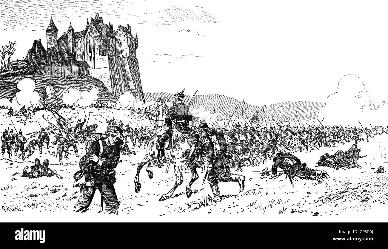 Evenements Guerre Franco Prussienne 1870 1871 Bataille De Chateaudun 18 10 1870 Charge De L Infanterie Allemande Gravure De Bois 19e Siecle Soldats Attaque Chateau Allemagne France Franco Prussien Historique Historique Peuple Droits