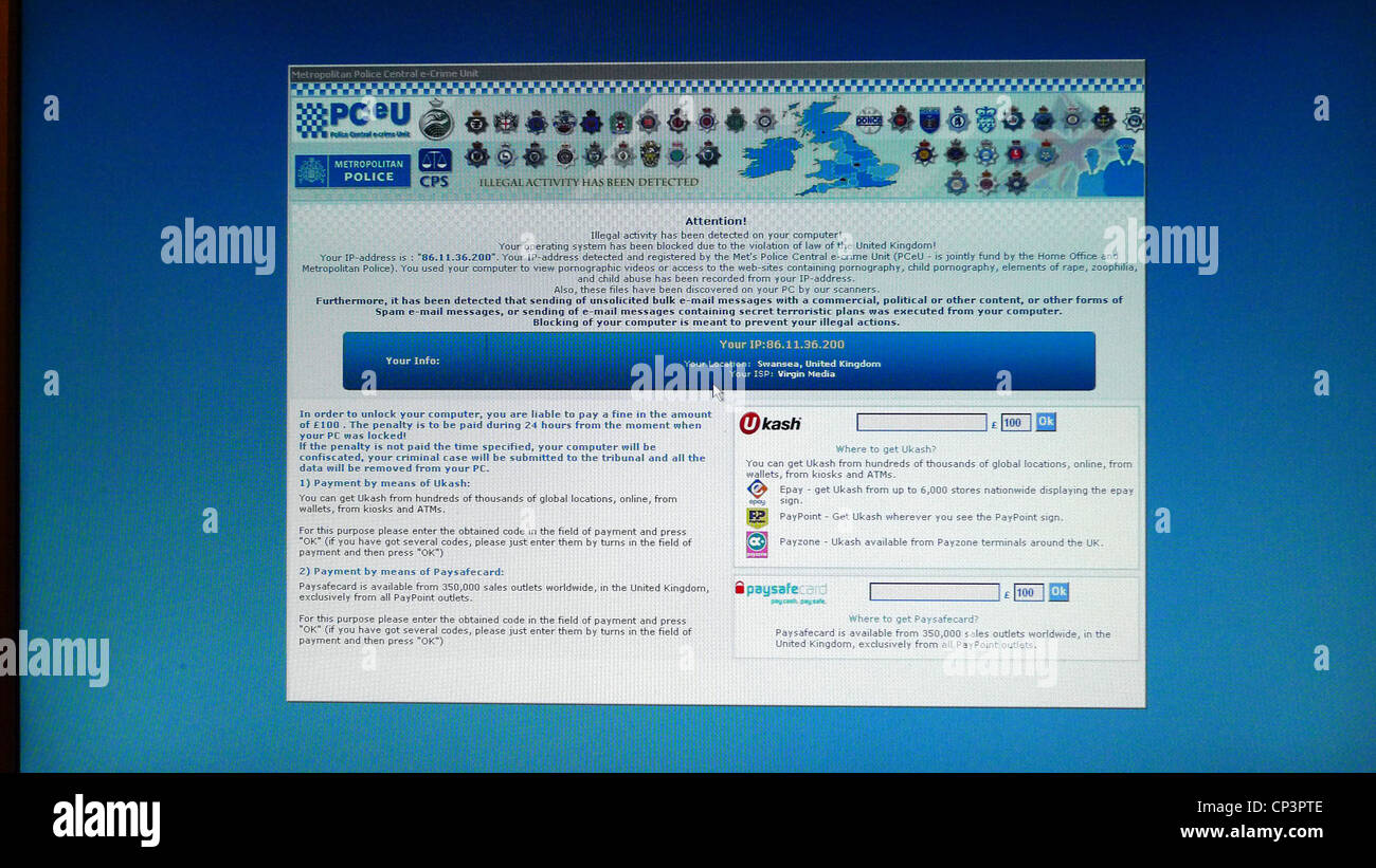Image d'un virus informatique l'affichage d'un écran de verrouillage Banque D'Images