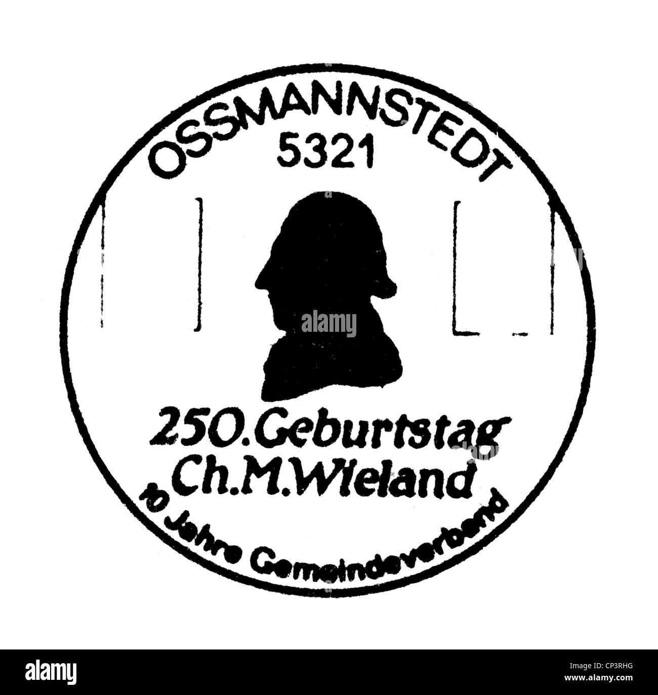 Wieland, Christoph Martin, 5.9.1733 - 20.1.1813, auteur/écrivain allemand, poète, cachet spécial, utilisé par le bureau de poste d'Ossmannstedt, Thuringe, à l'occasion du 250ème anniversaire de Wieland, Banque D'Images