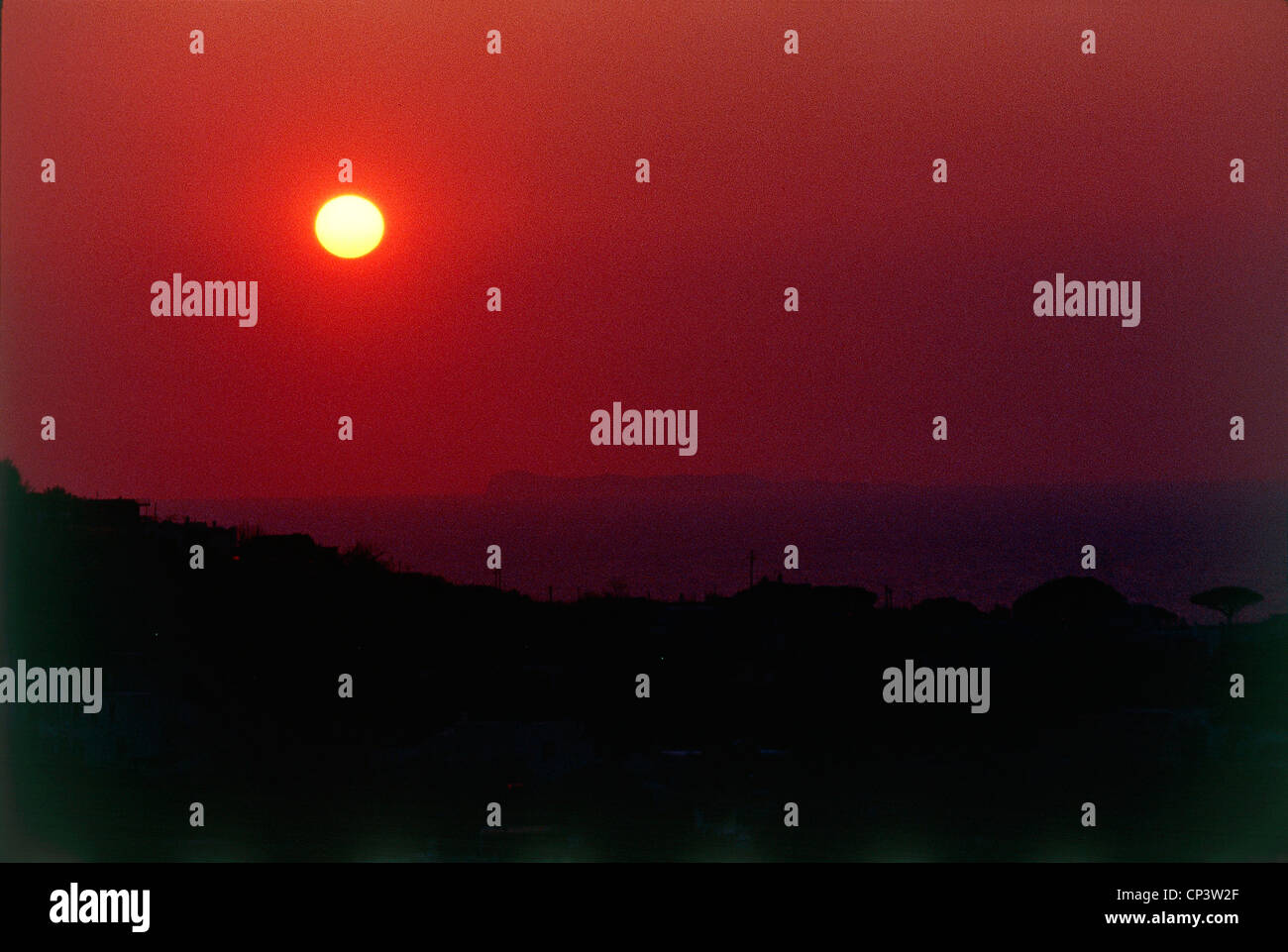 Campania Ischia Island COUCHER DU SOLEIL SUR LES COLLINES DE FORIO Banque D'Images