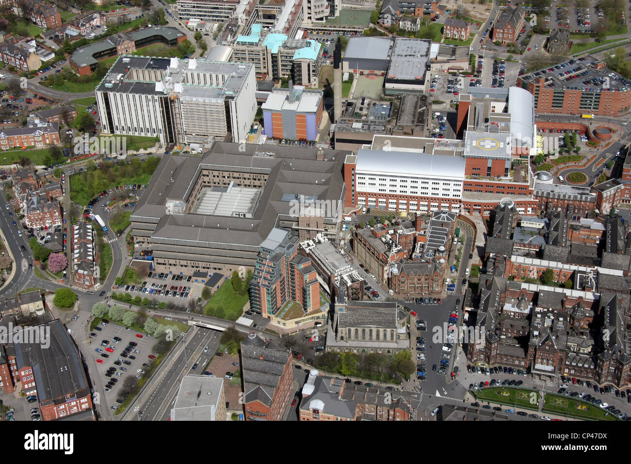 Vue aérienne de Leeds General Infirmary, LGI Banque D'Images