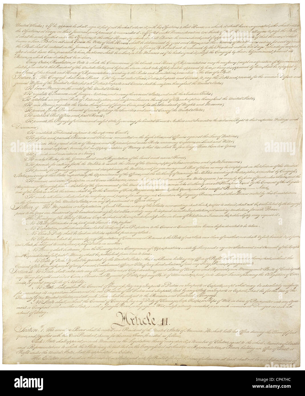 Constitution des États-Unis d'Amérique. Deuxième des quatre pages du National Archives copie créée dans la Constitution Banque D'Images