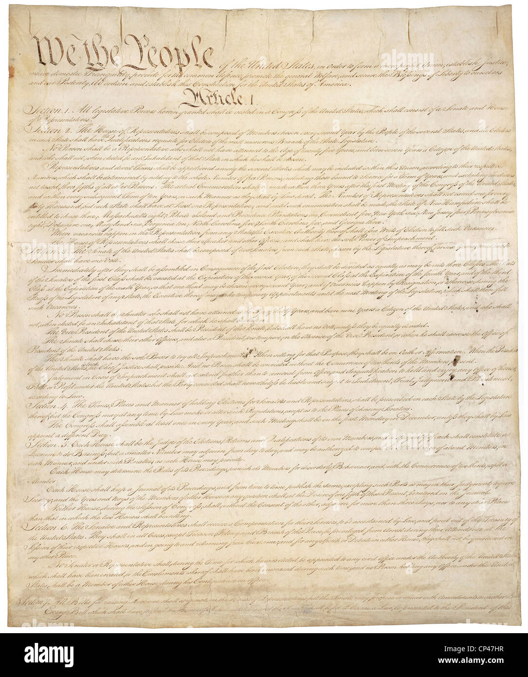 Constitution des États-Unis d'Amérique. Premier des quatre pages du National Archives copie créée dans la Constitution Banque D'Images
