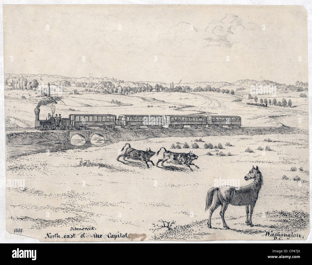 Un train de voyageurs traversant le ruisseau du Tibre, au nord-est de Washington, DC. 1839 Banque D'Images