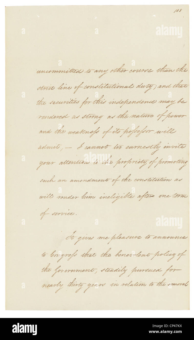 Indian Removal Act. signée par le président Andrew Jackson le 28 mai 1830. son on Banque D'Images