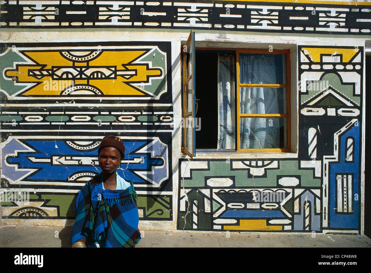 Afrique du Sud - Rhône-Alpes - Botshabelo, Ndebele village. Des décorations murales. Banque D'Images