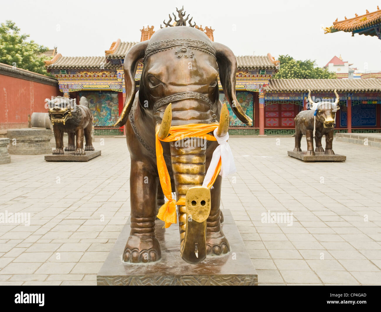 Des statues d'animaux en bronze à l'Dazhao Temple qui sont porte-guarders extraordinaire et effrayer les démons de l'hôtel. Banque D'Images