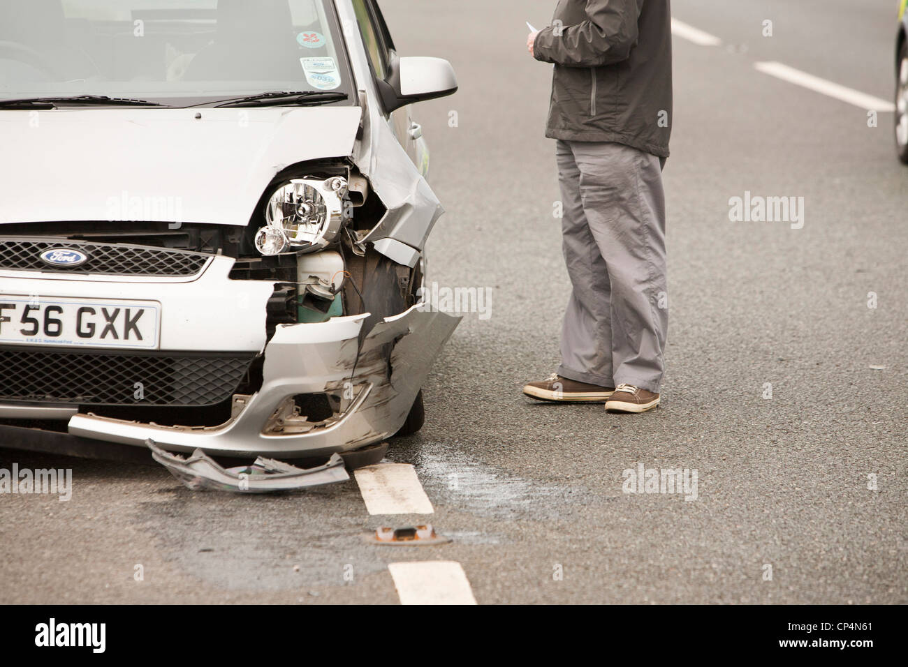 Un ACR impliquant une voiture et une moto sur l'A66 à Penrith, Cumbria, Royaume-Uni. Banque D'Images