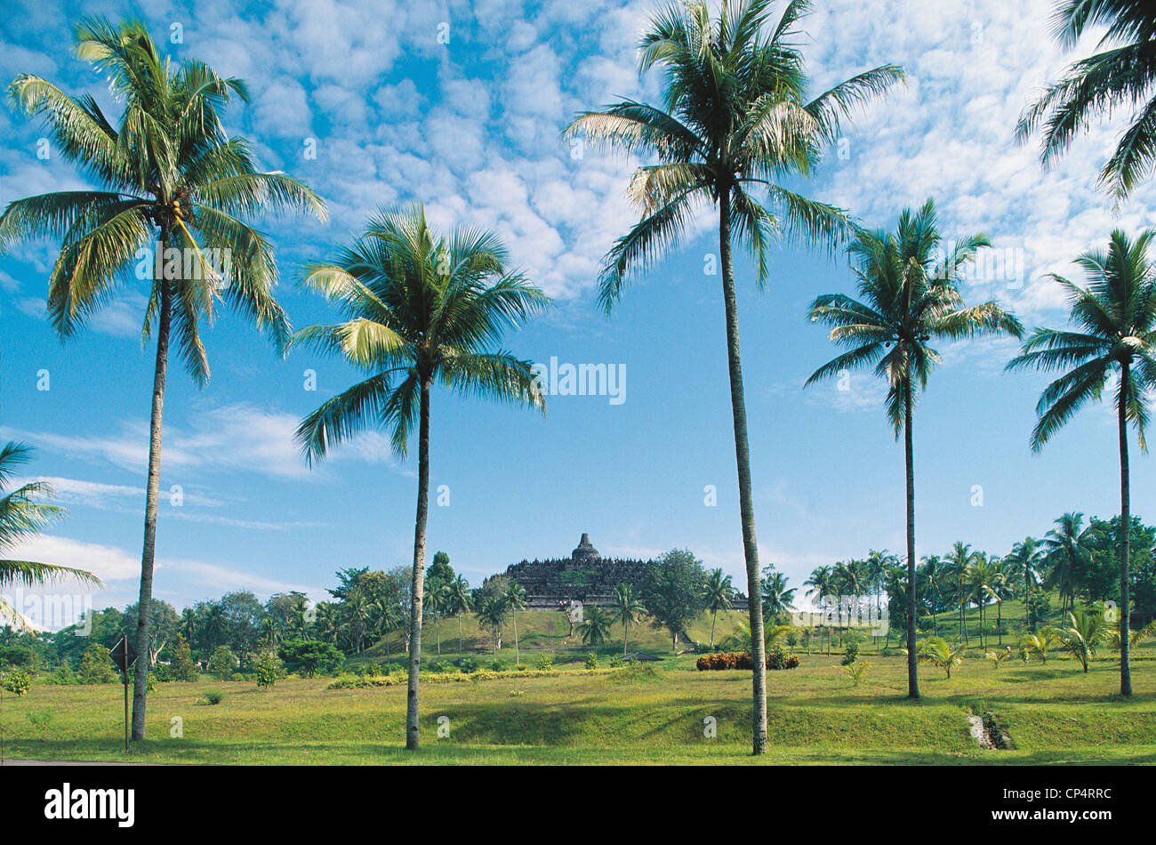 Indonésie - L'île de Java - temple bouddhiste de Borobudur, VIII-IX siècle. (Site du patrimoine mondial par l'UNESCO, l'année 1991). Banque D'Images