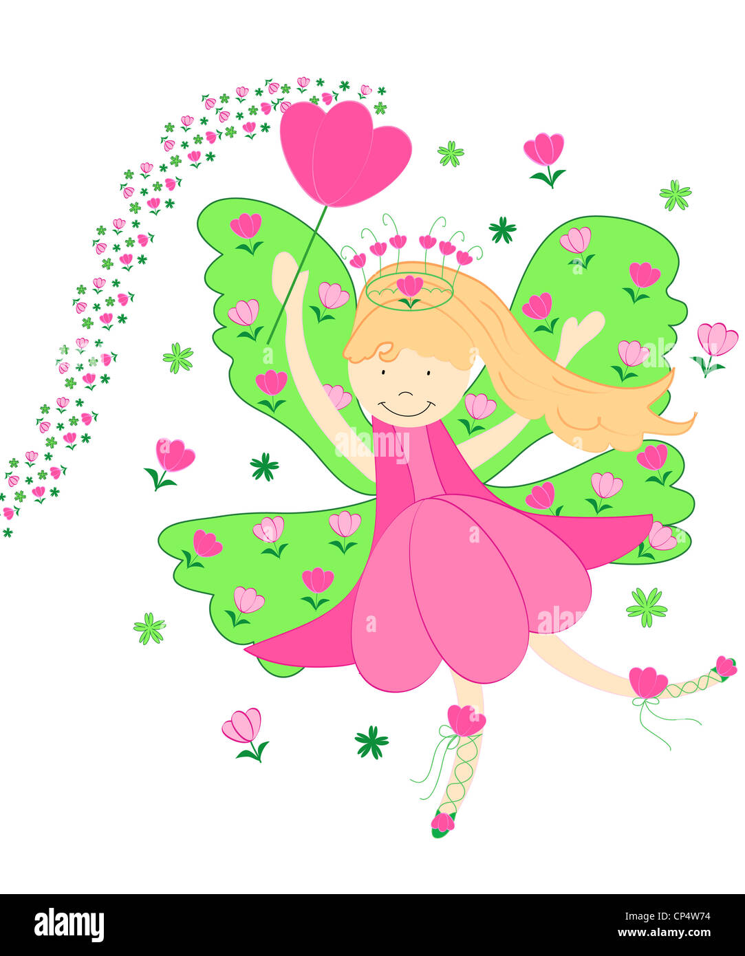 Cute pink tulip fairy illustration Banque D'Images