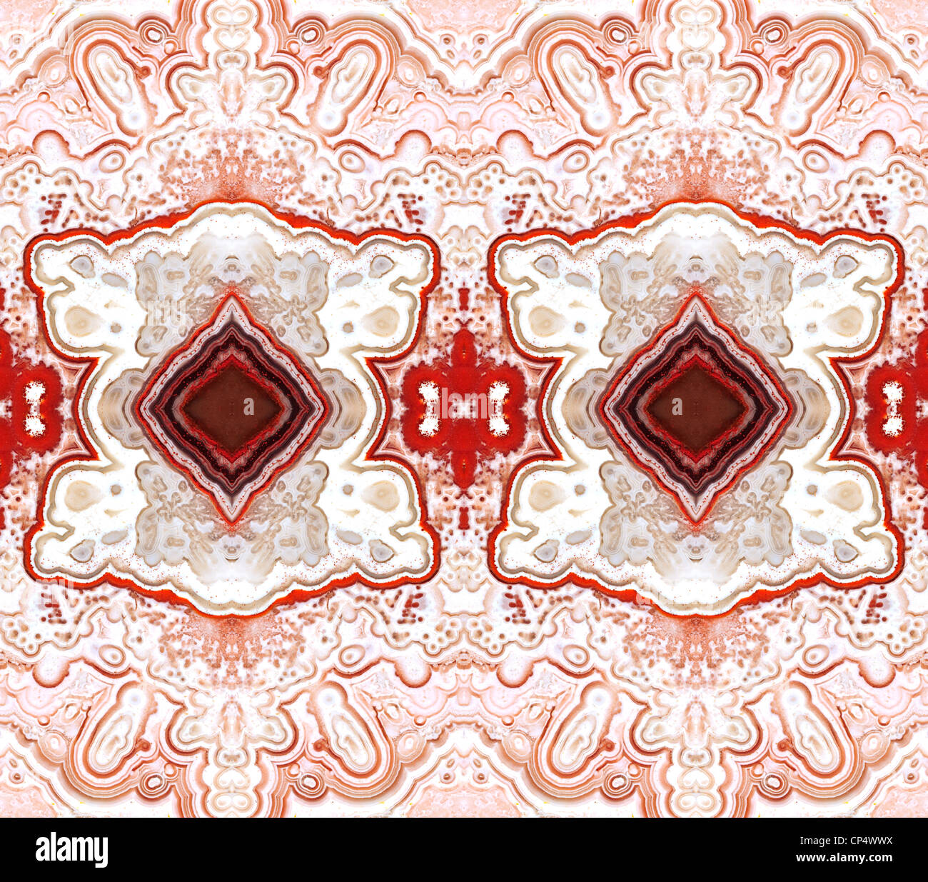 Tranche polie de Ocean Jasper (opaque, forme à grain fin de calcédoine) motif symétrique faite par la répétition de l'image Banque D'Images