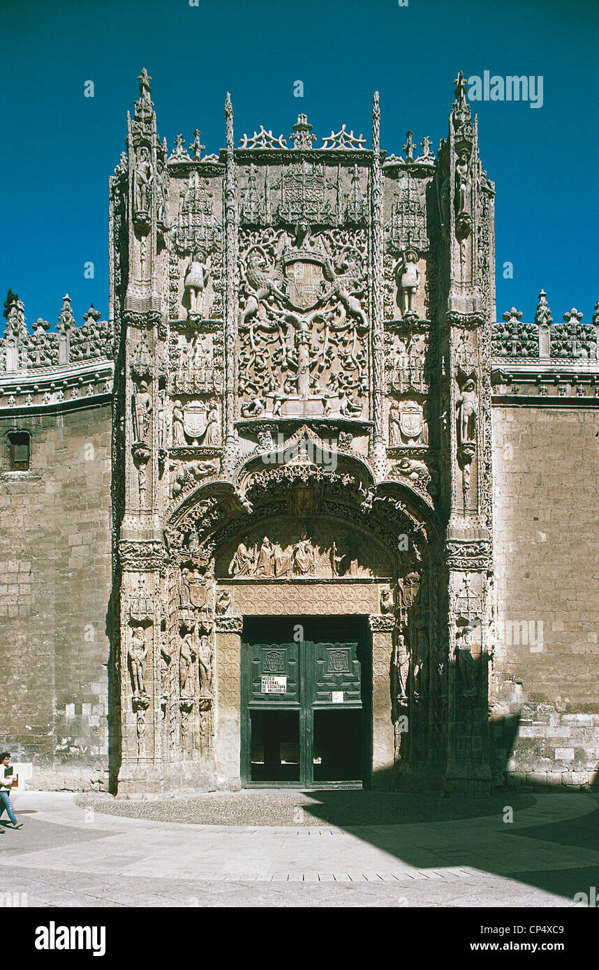 L'Espagne Castilla y Leon Valladolid. Colegio de San Gregorio, portail sculpté par Gil de Siloé, à partir de 1488 à 1496. Elizabethan Banque D'Images