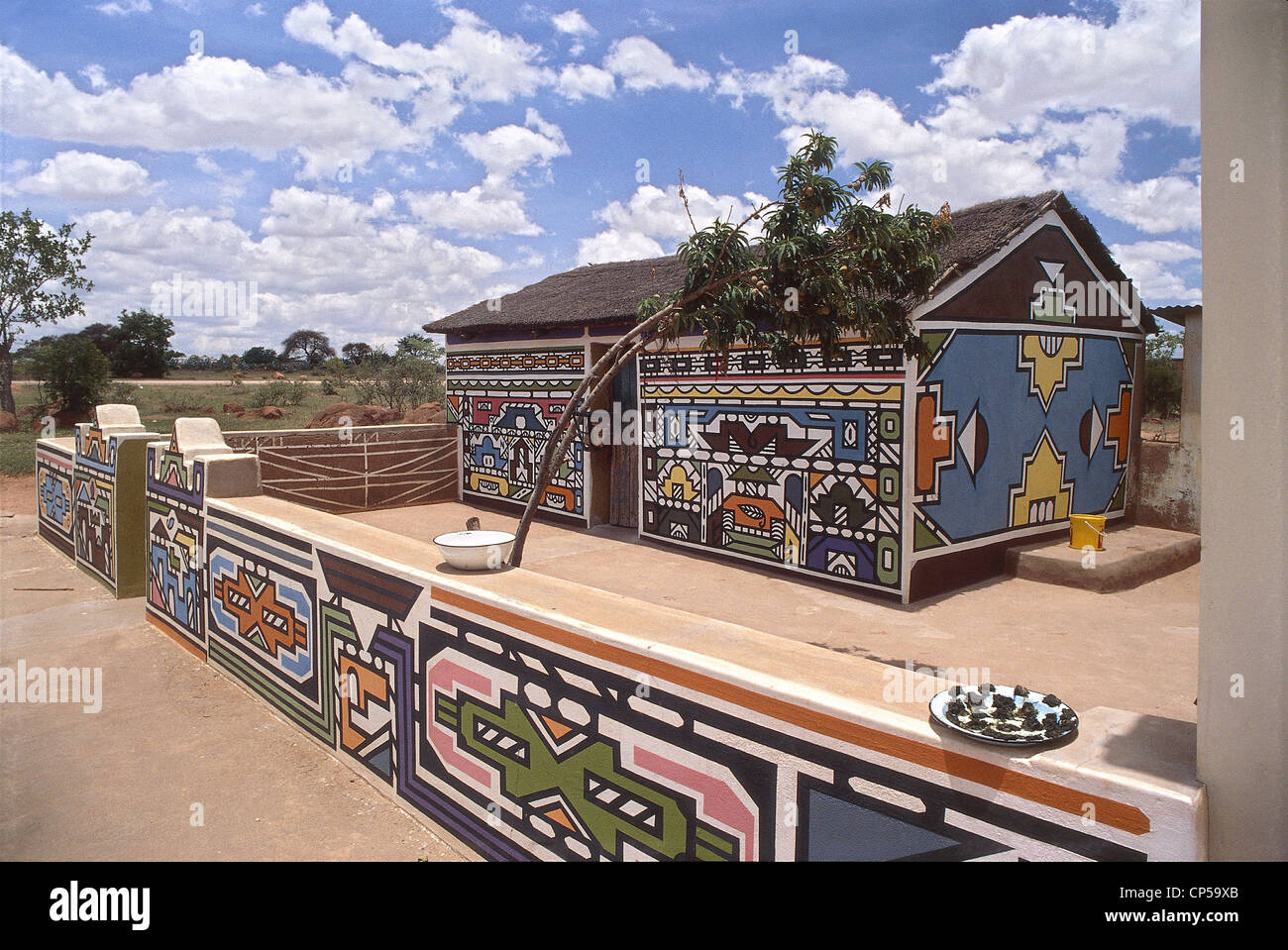 Afrique du Sud - Village Ndebele. Détail de l'Kwa le Ndebele. Banque D'Images