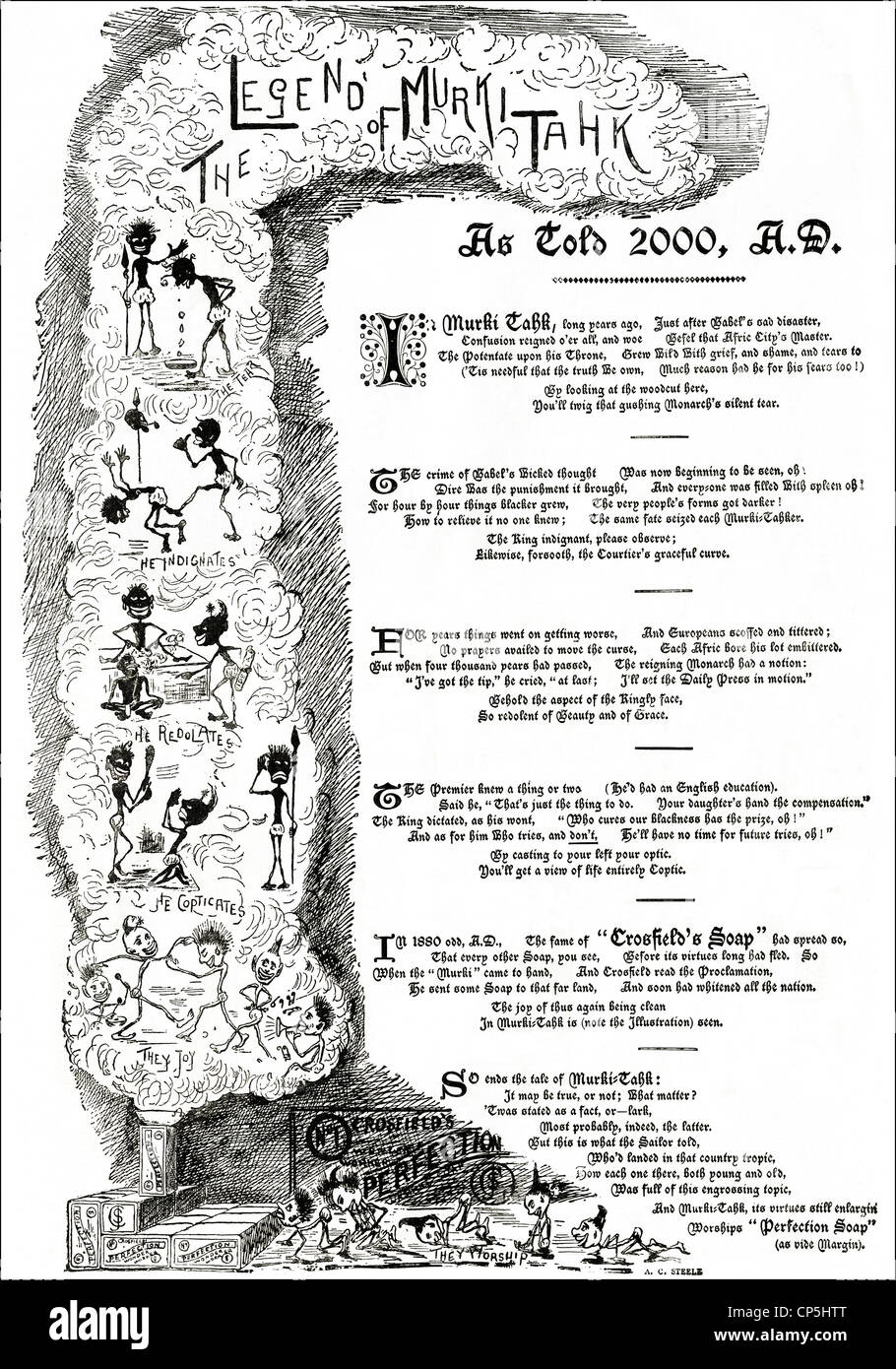 Publicité Publicité victorienne d'CROSFIELD SAVON qui aujourd'hui serait inacceptable. En date du 13 juin 1887. Banque D'Images