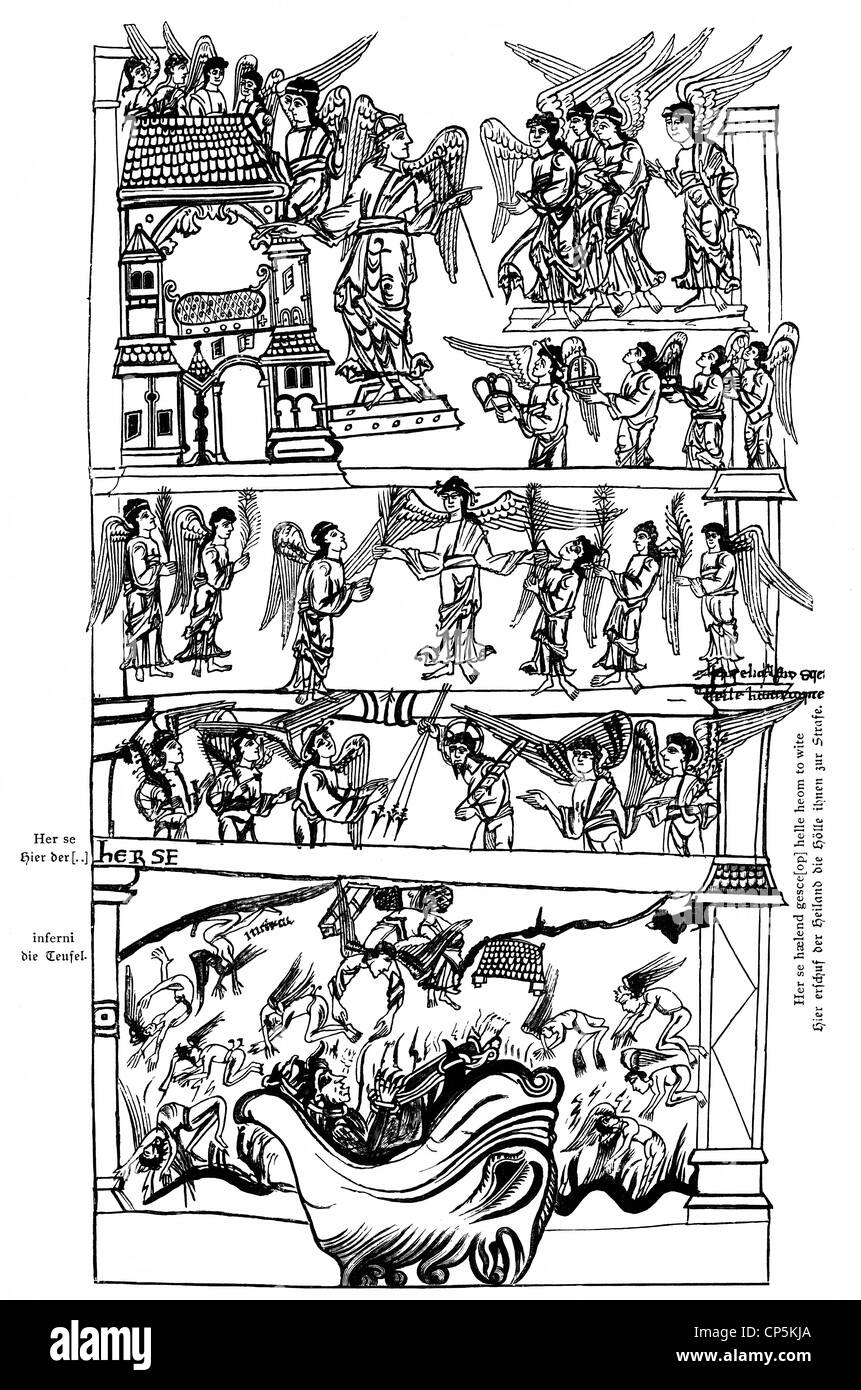 Kaedmon manuscrit de la 8e siècle dans le monastère de l'Abbesse Hilda zu Streaneshalh ou l'abbaye de Whitby, Yorkshire, Angleterre Banque D'Images