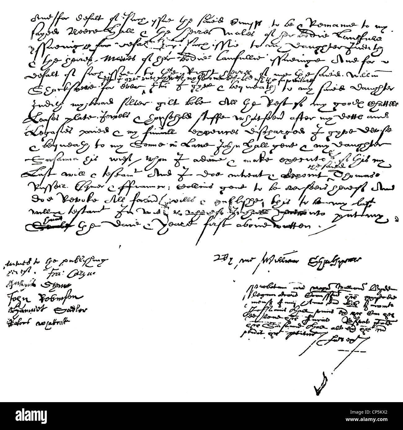 Manuscrits historiques, testament de William Shakespeare, 1564 - 1616, un acteur anglais dramaturge, poète Banque D'Images
