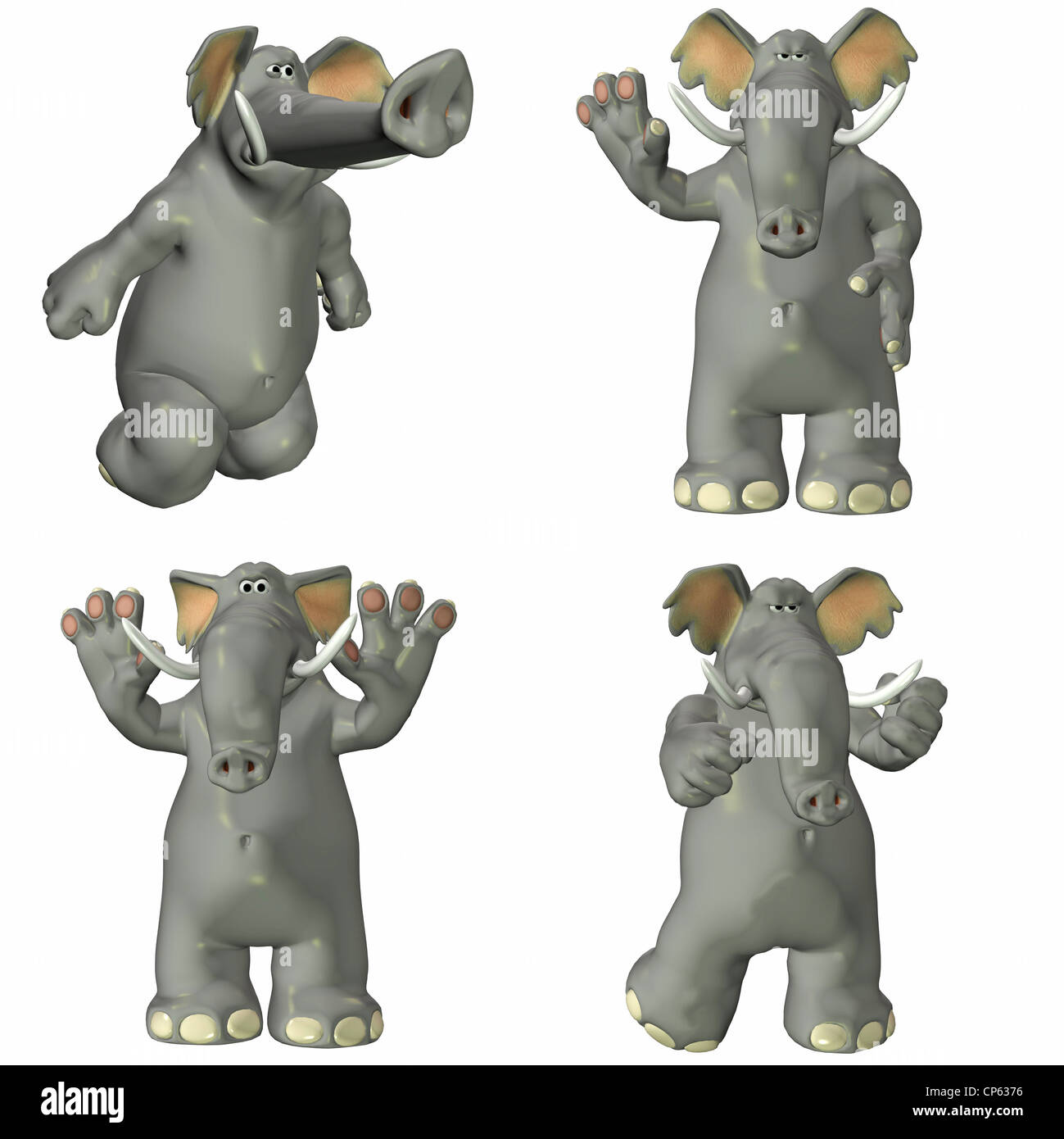 Illustration d'un pack de quatre (4) les éléphants avec différentes poses et expressions isolé sur fond blanc - 2de2 Banque D'Images