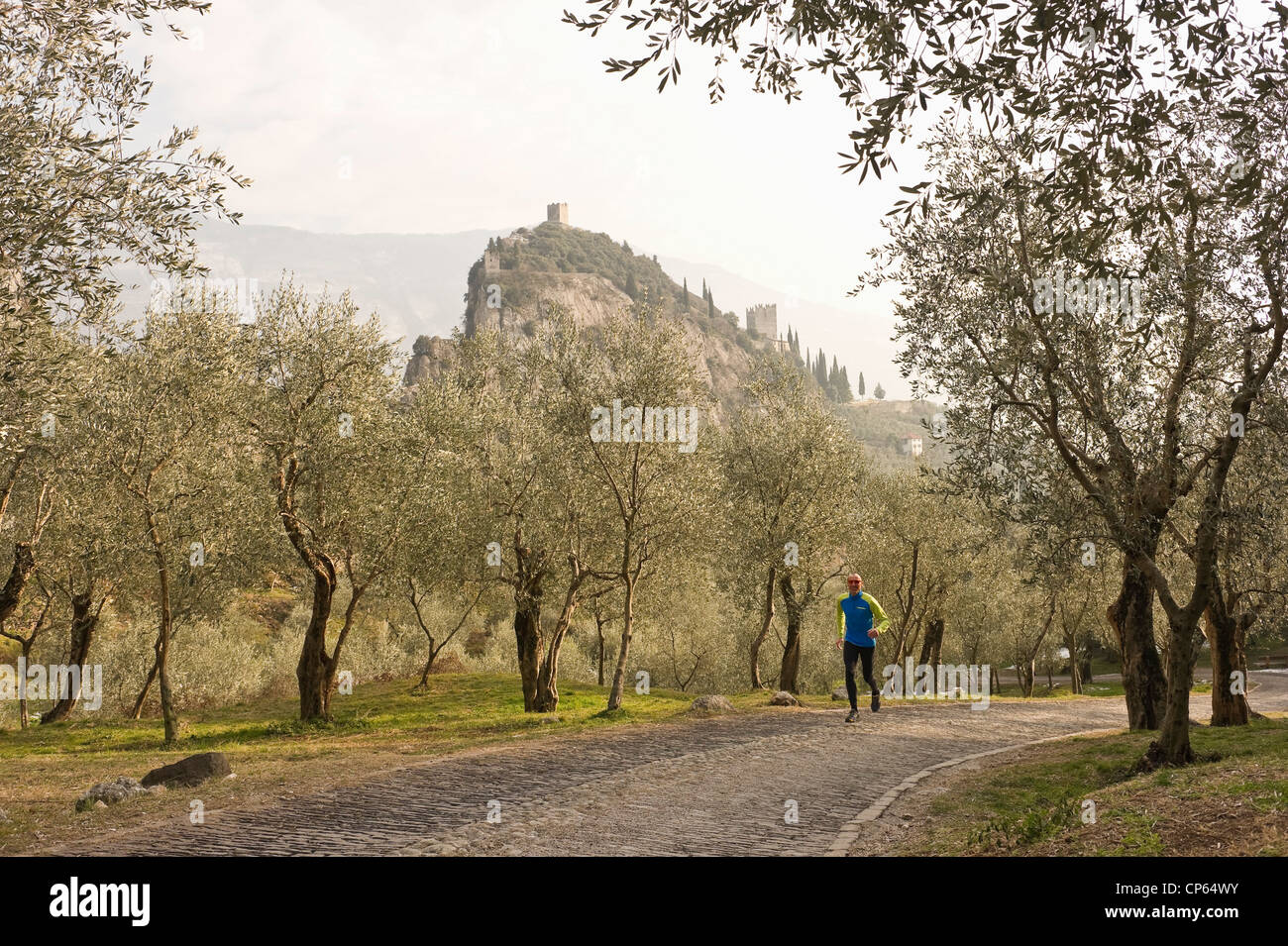 L'Italie, Mature man jogging sur le sentier Banque D'Images