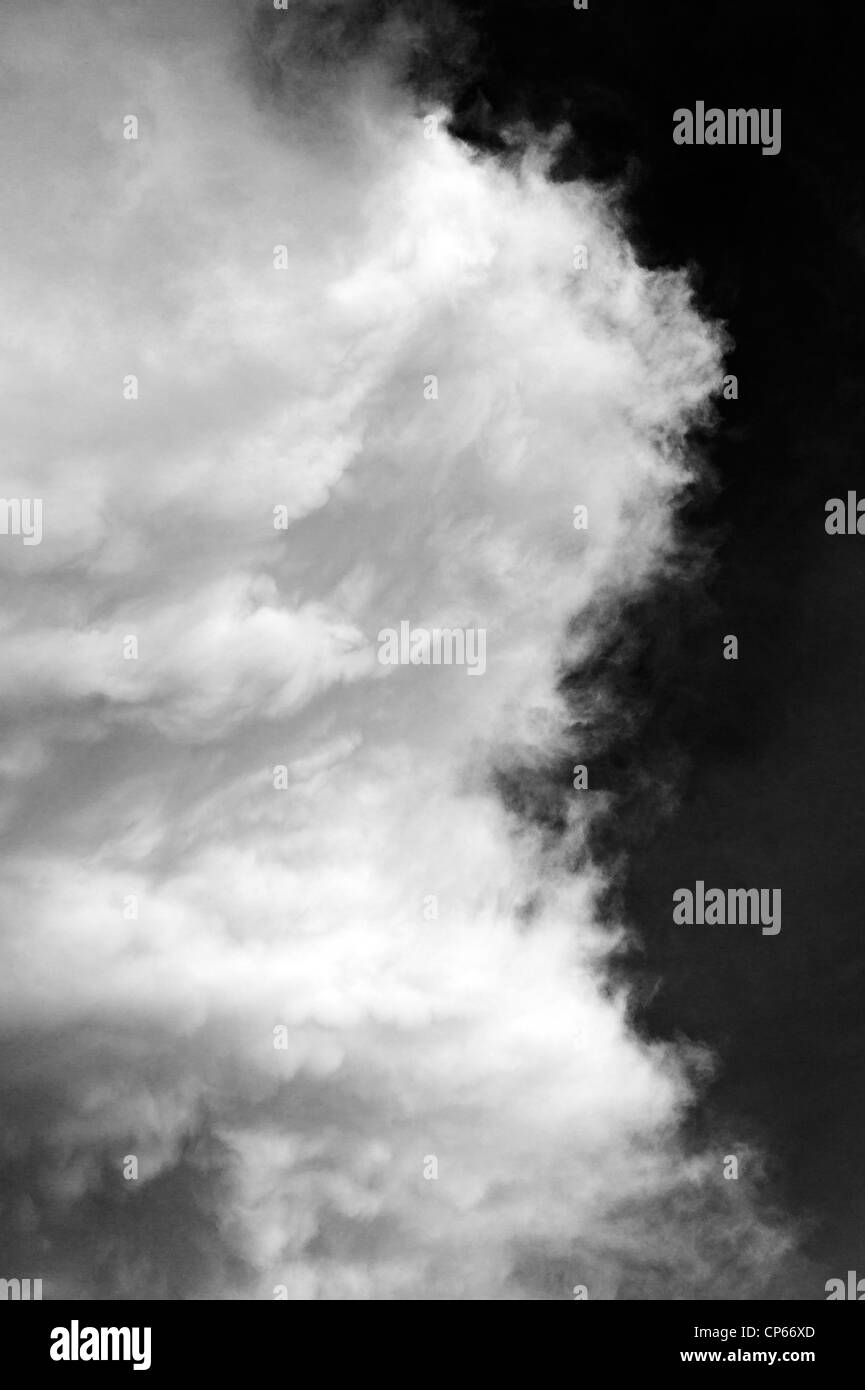 Photographie en noir et blanc de puffy nuages blancs sur un ciel clair au Colorado Banque D'Images