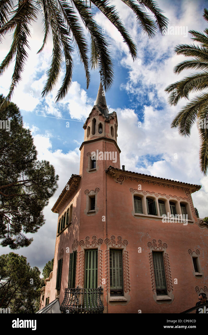 La maison-musée de Gaudi, le parc Guell, Barcelone, Espagne. Banque D'Images