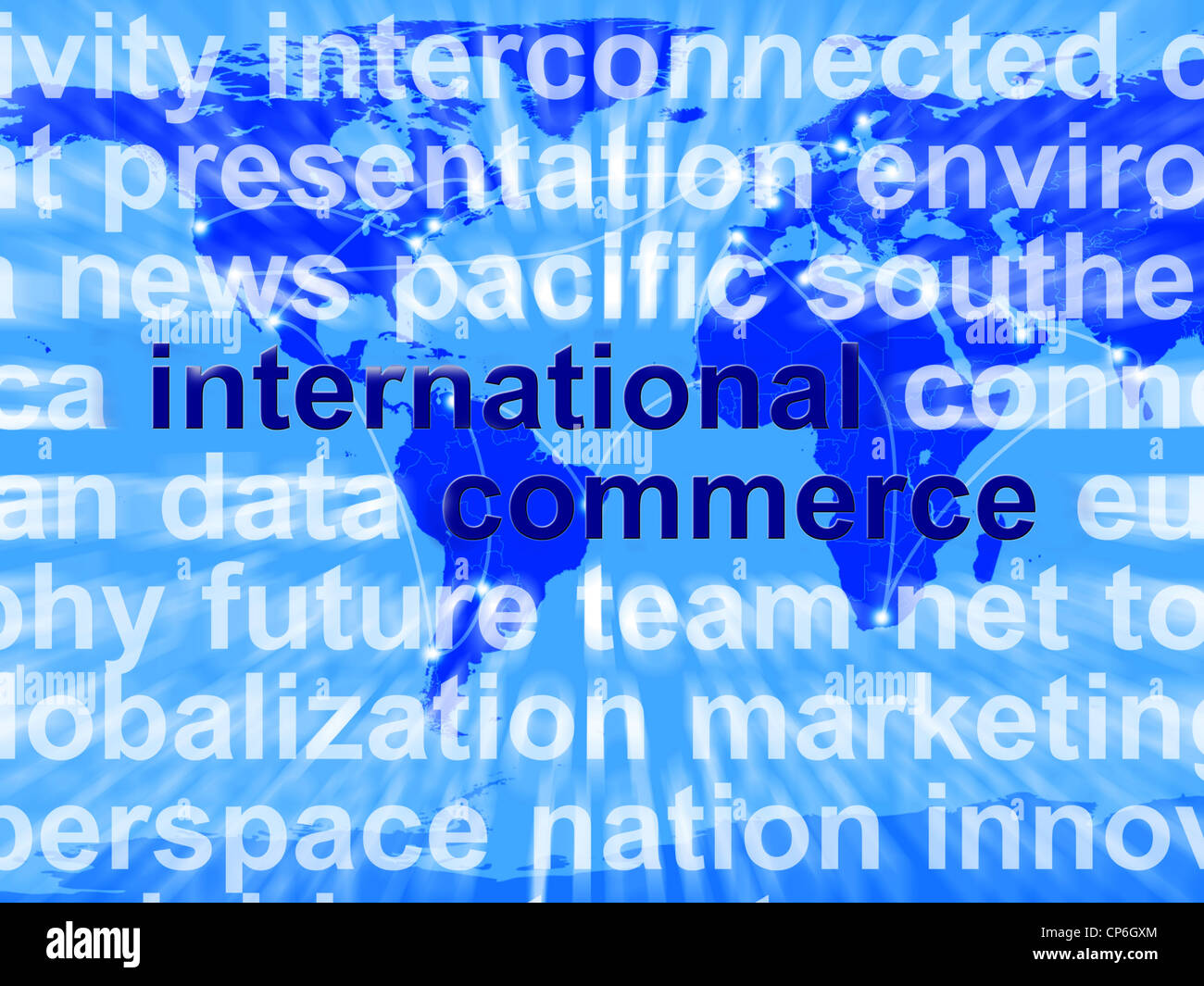 Commerce international mot montre l'achat et la vente à l'étranger Banque D'Images