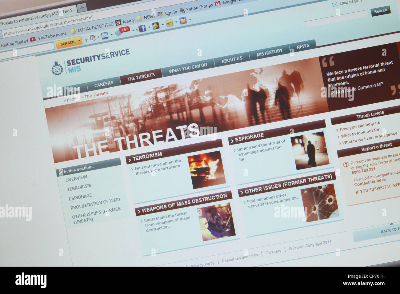 MI5 site web www page web de l'information menace UK Banque D'Images