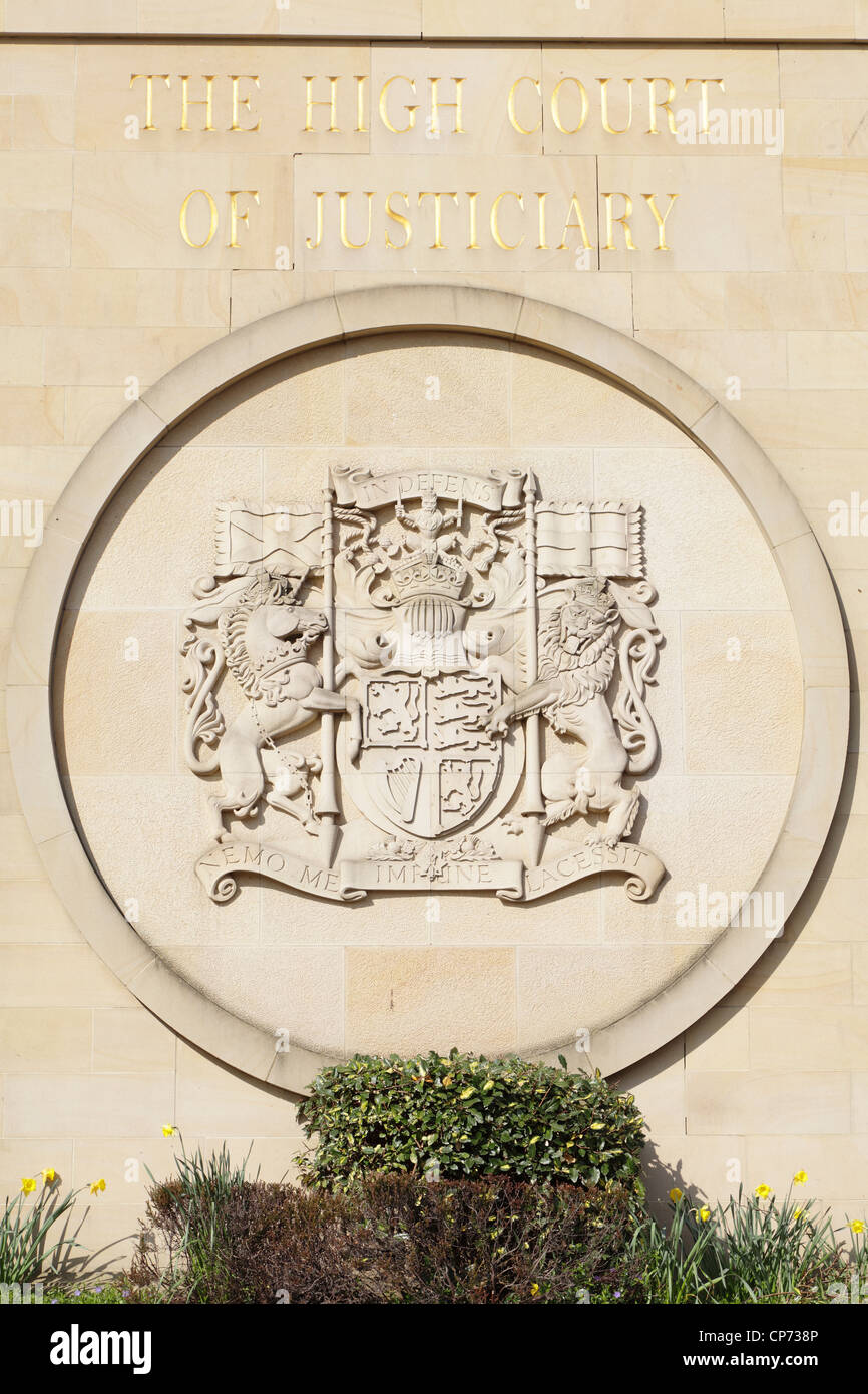 La sculpture sur pierre sur la Haute Cour de justicier sur Mart Street à Glasgow, Écosse, Royaume-Uni Banque D'Images