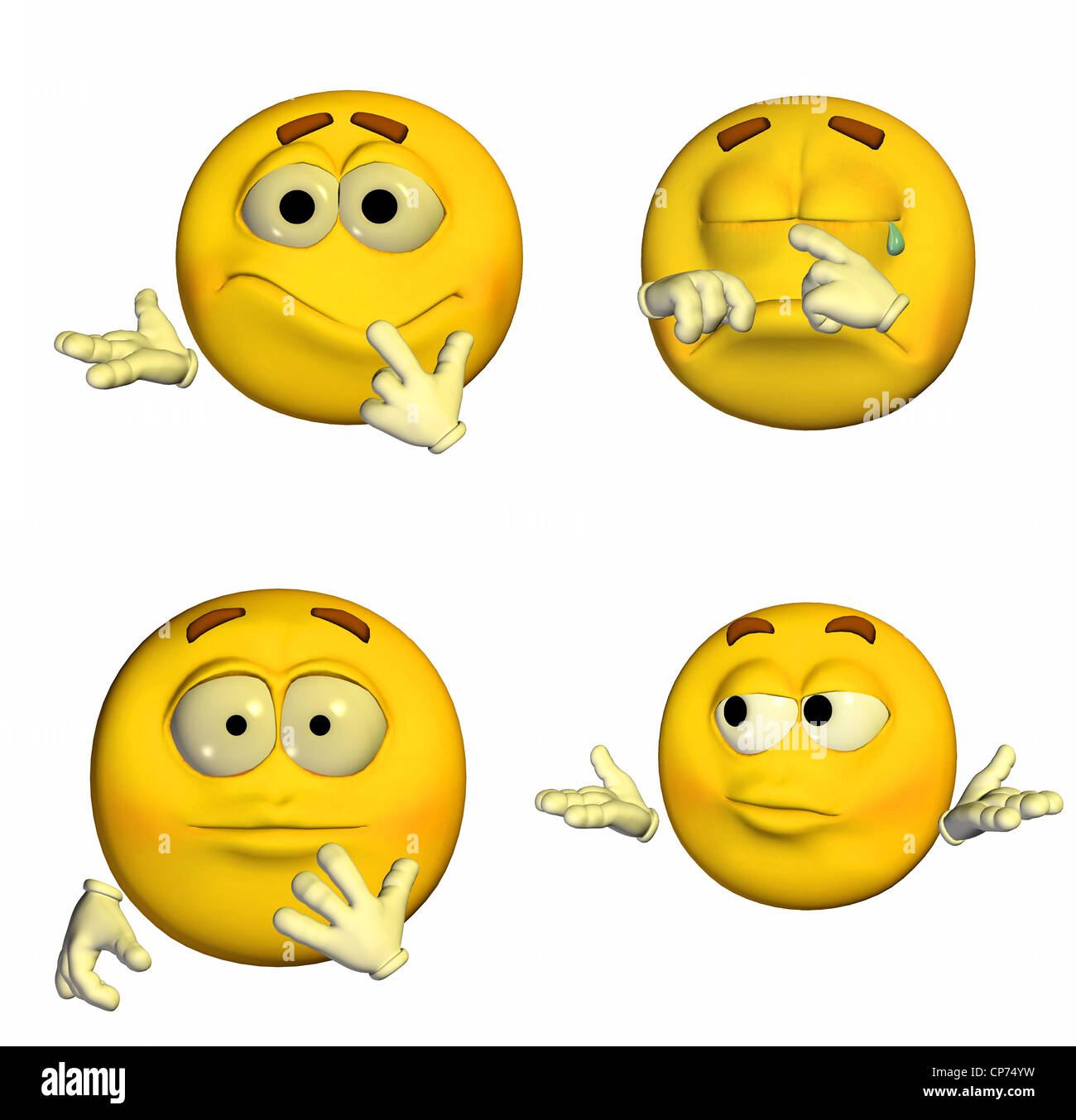 Illustration d'un pack de quatre (4) emoticons / smileys avec différentes poses et expressions isolé sur un fond blanc -6D9 Banque D'Images