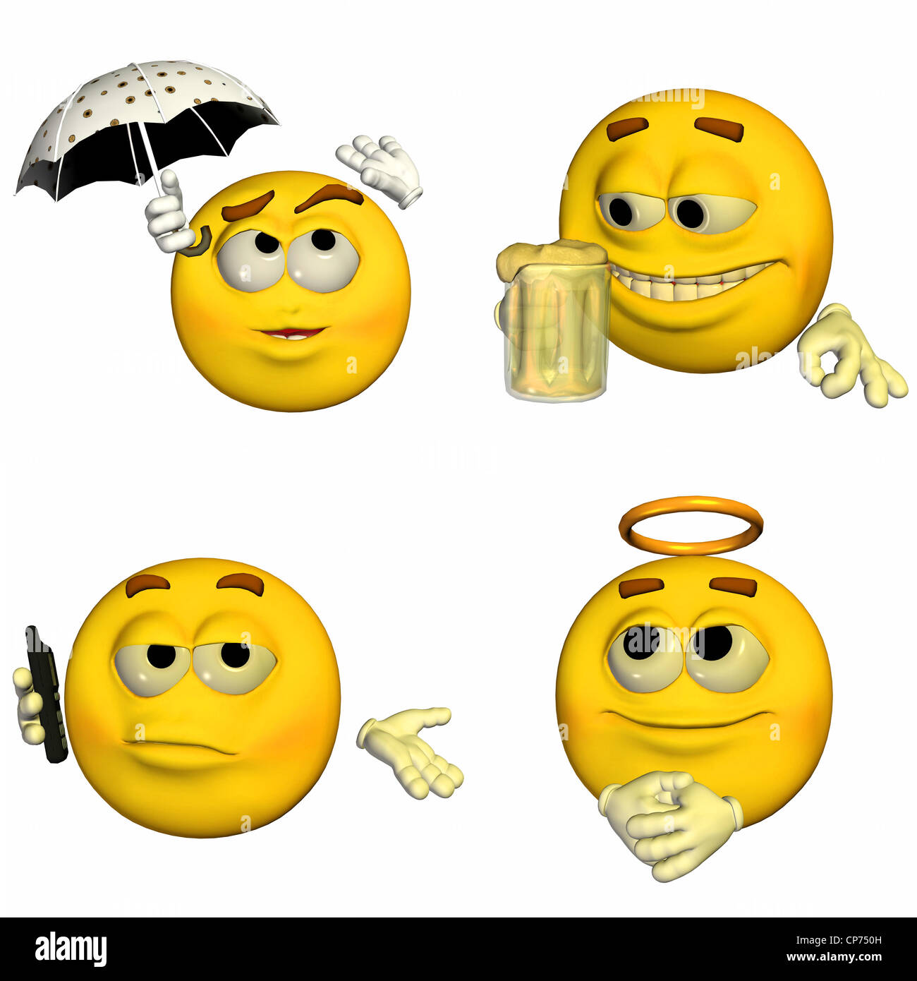 Illustration d'un pack de quatre (4) emoticons / smileys avec différentes poses et expressions isolé sur un fond blanc -8D9 Banque D'Images
